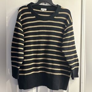 Black and Cream Striped Women's Plus Sweater